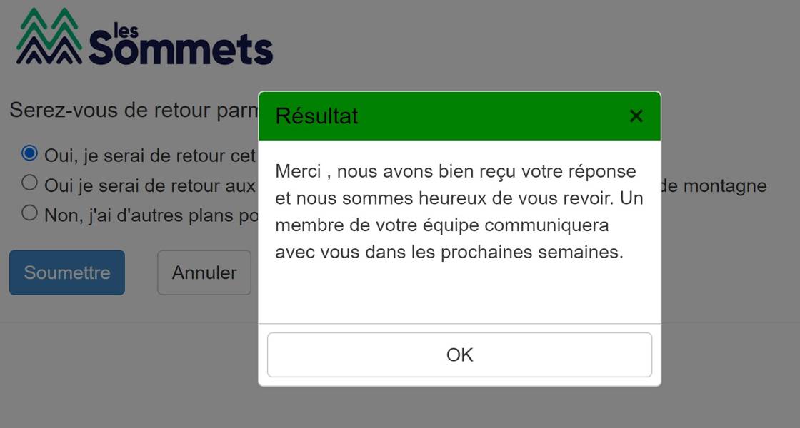 Retour Au Travail Réponse Envoyée